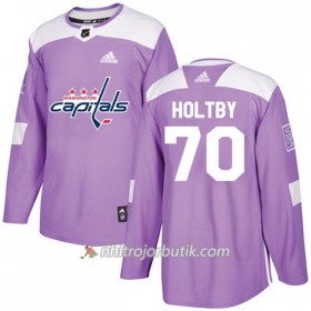 Män Ishockey Washington Capitals Tröja Braden Holtby 70 Adidas 2017-2018 Lila Fights Cancer Practice Authentic